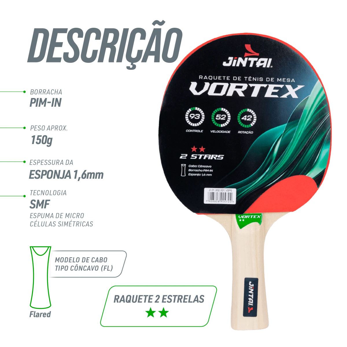 Raquete de tênis de mesa 2 estrelas Vortex Jintai