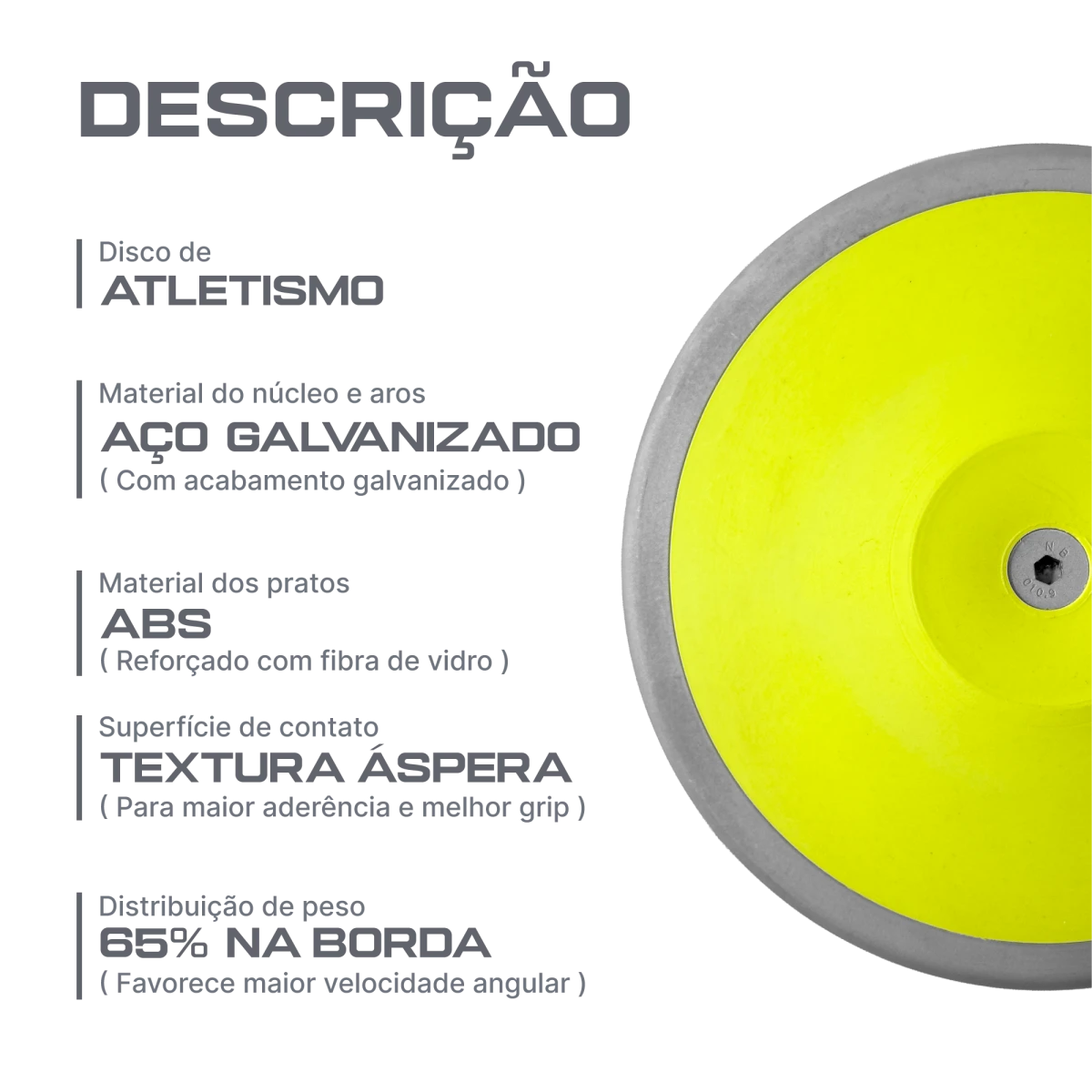 Disco de atletismo de aço e ABS 1Kg Powered by CBAt