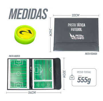 Prancheta tática magnética com caneta para treinamento de futebol Pista e Campo - Modelo pasta preta