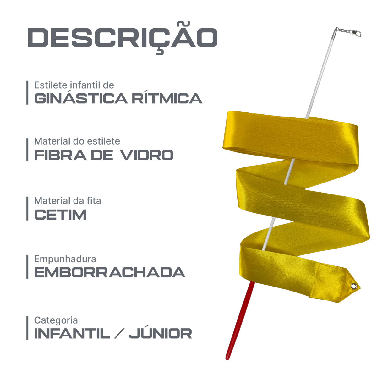 Estilete infantil de Ginástica Rítmica 45cm com fita 5,50m Gracios - Azul