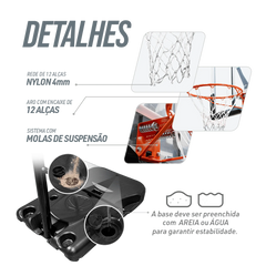 Tabela de basquete adulto móvel com poste, quadro de acrílico e aro modelo premium Velden