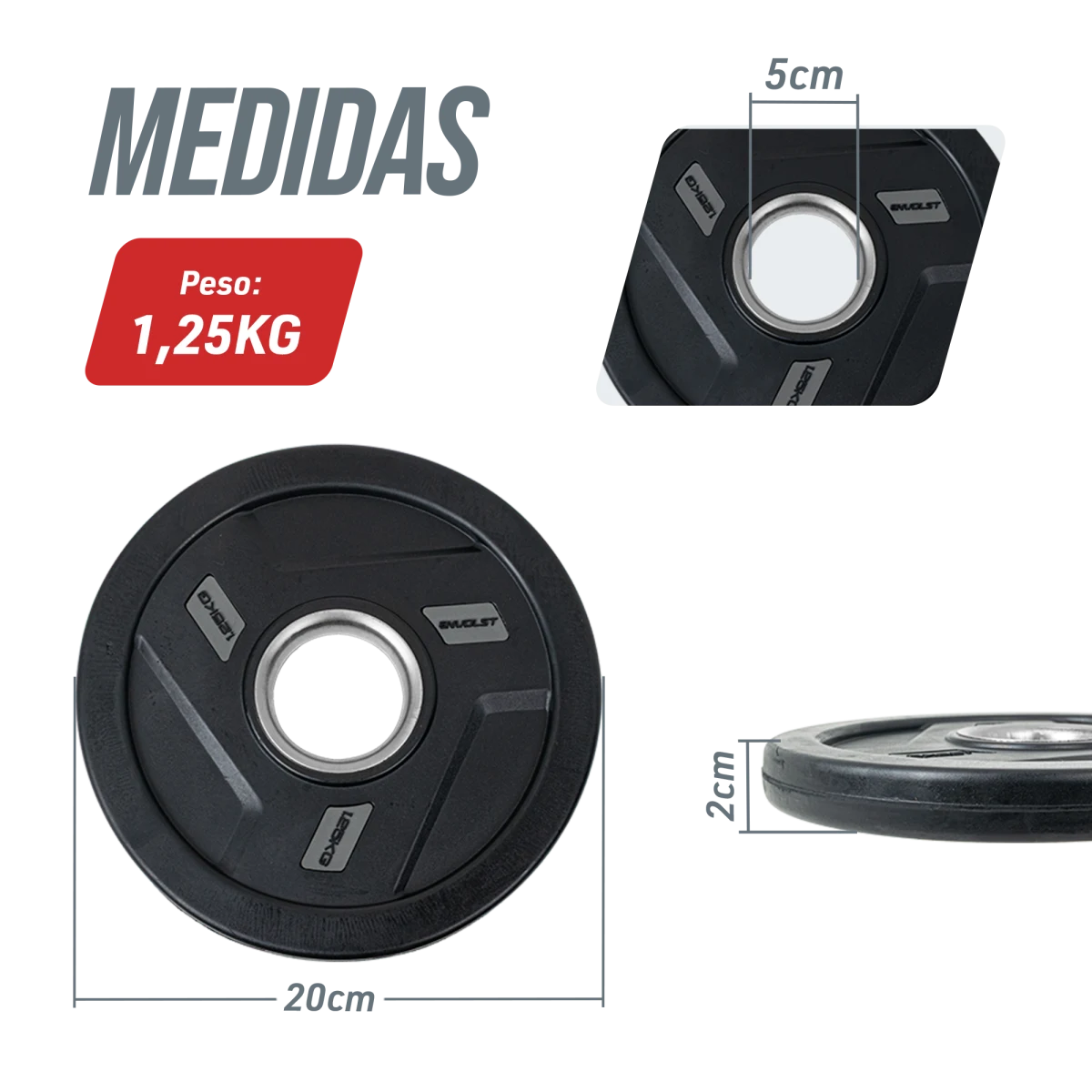 Anilha Olímpica Injetada com Anel de Metal 1,25Kg Envolst