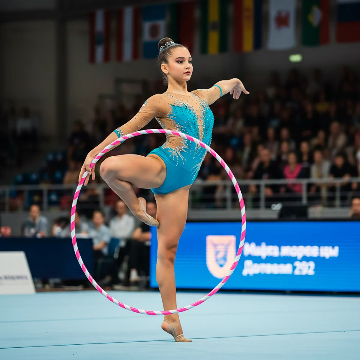 Arco de ginástica rítmica bambolê em espiral 75cm de diâmetro Gracios - Azul e Amarelo