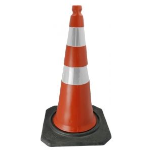 Cone de sinalização semi flexível refletivo 75cm com base de borracha Telbras