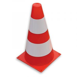 Cone de sinalização de plástico 23cm de altura laranja com faixas brancas refletivas Pista e Campo