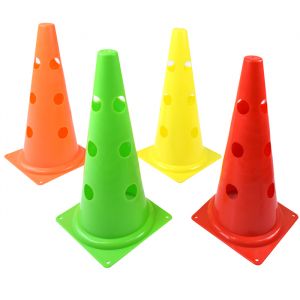 Cone de sinalização 38cm de PVC com furos para suportar hastes Pista e Campo