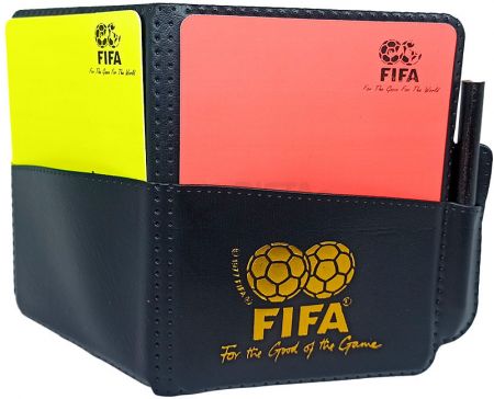Cartões para árbitro de futebol - caderneta, marcadores de papel e par de cartões (vermelho e amarelo) Pista e Campo