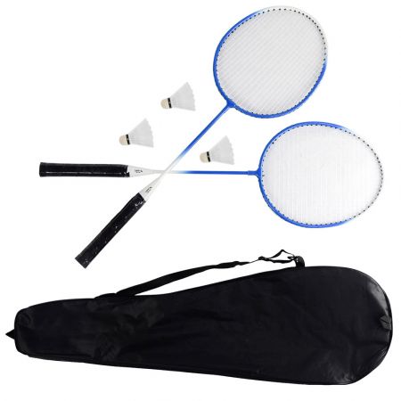 Kit de badminton com 02 raquetes de aço e 03 volantes Pista e Campo